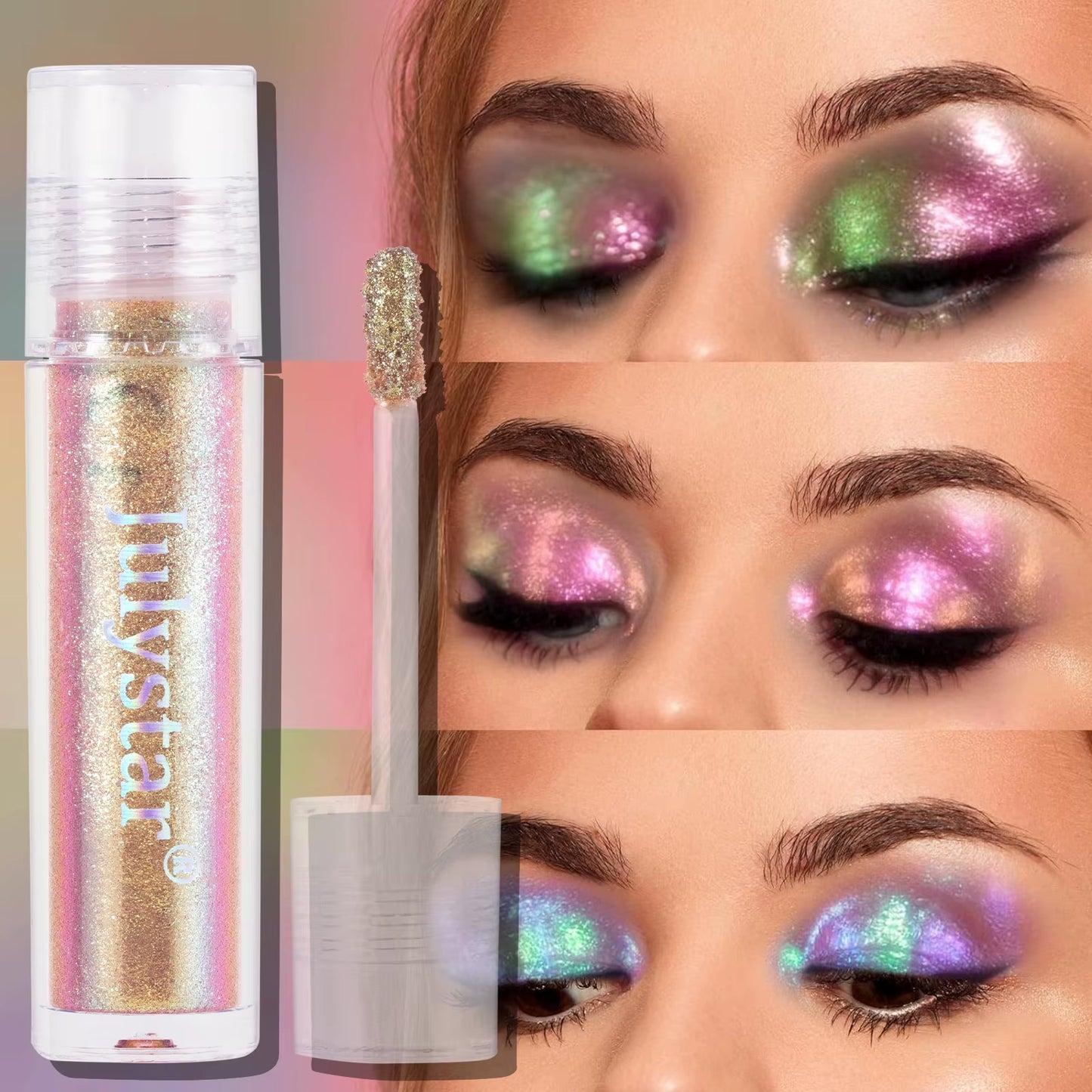 Glossy Pink Chameleon Liquid Eye Shadow Metallic Color Changing Holographic Multichrome Glitter Highlighter Highly Pigmented