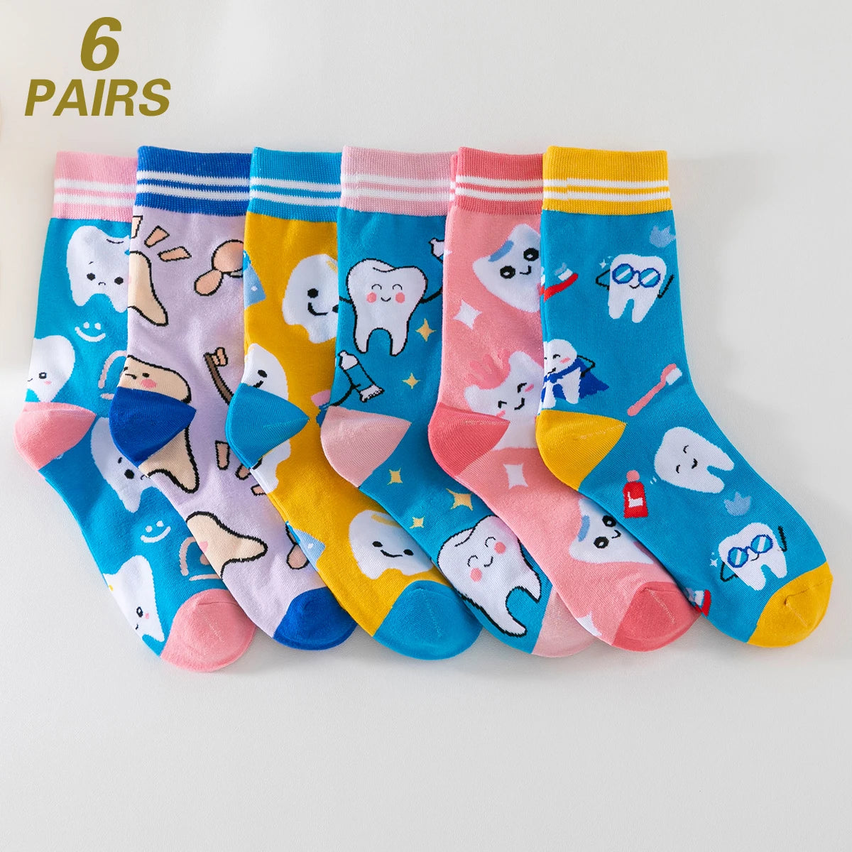 6 Pairs Funny Socks Nurse Socks Dentist Socks Funny Women Teeth Socks