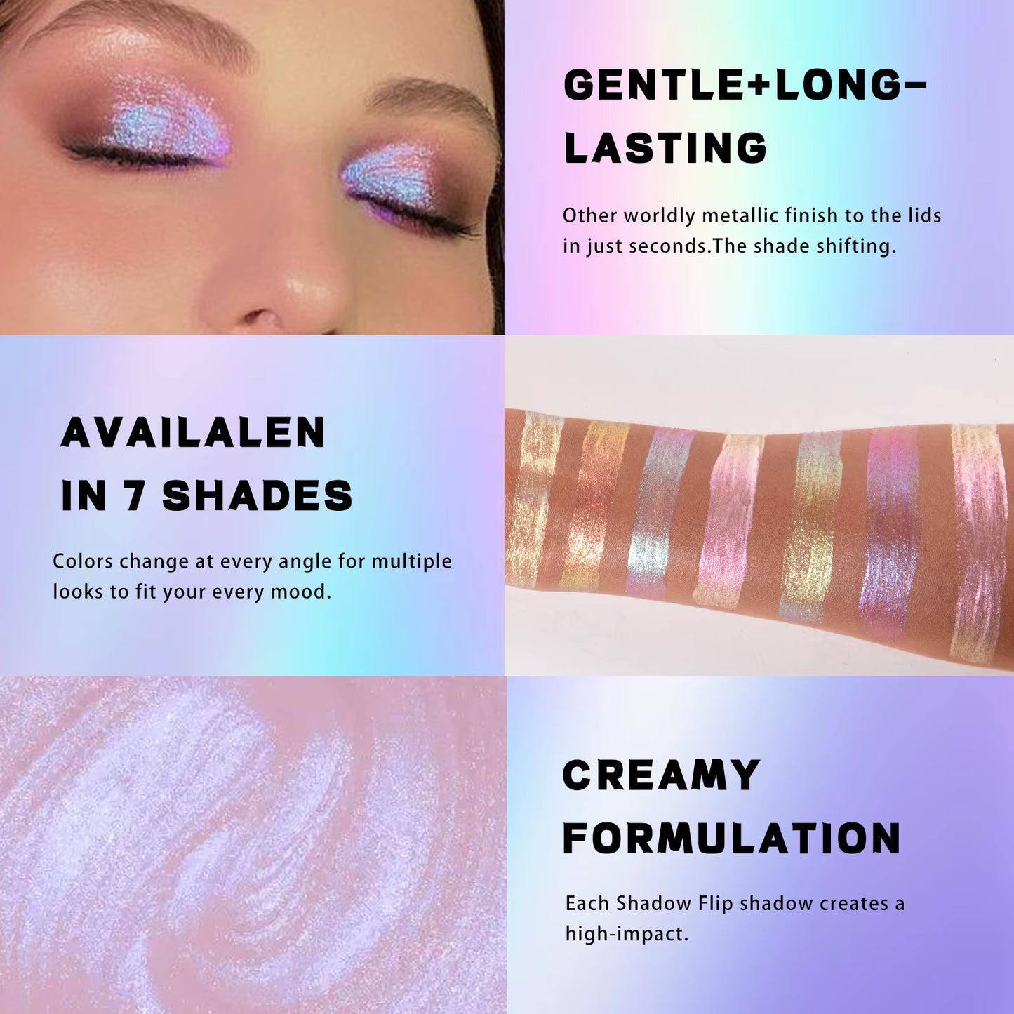 Glossy Pink Chameleon Liquid Eye Shadow Metallic Color Changing Holographic Multichrome Glitter Highlighter Highly Pigmented