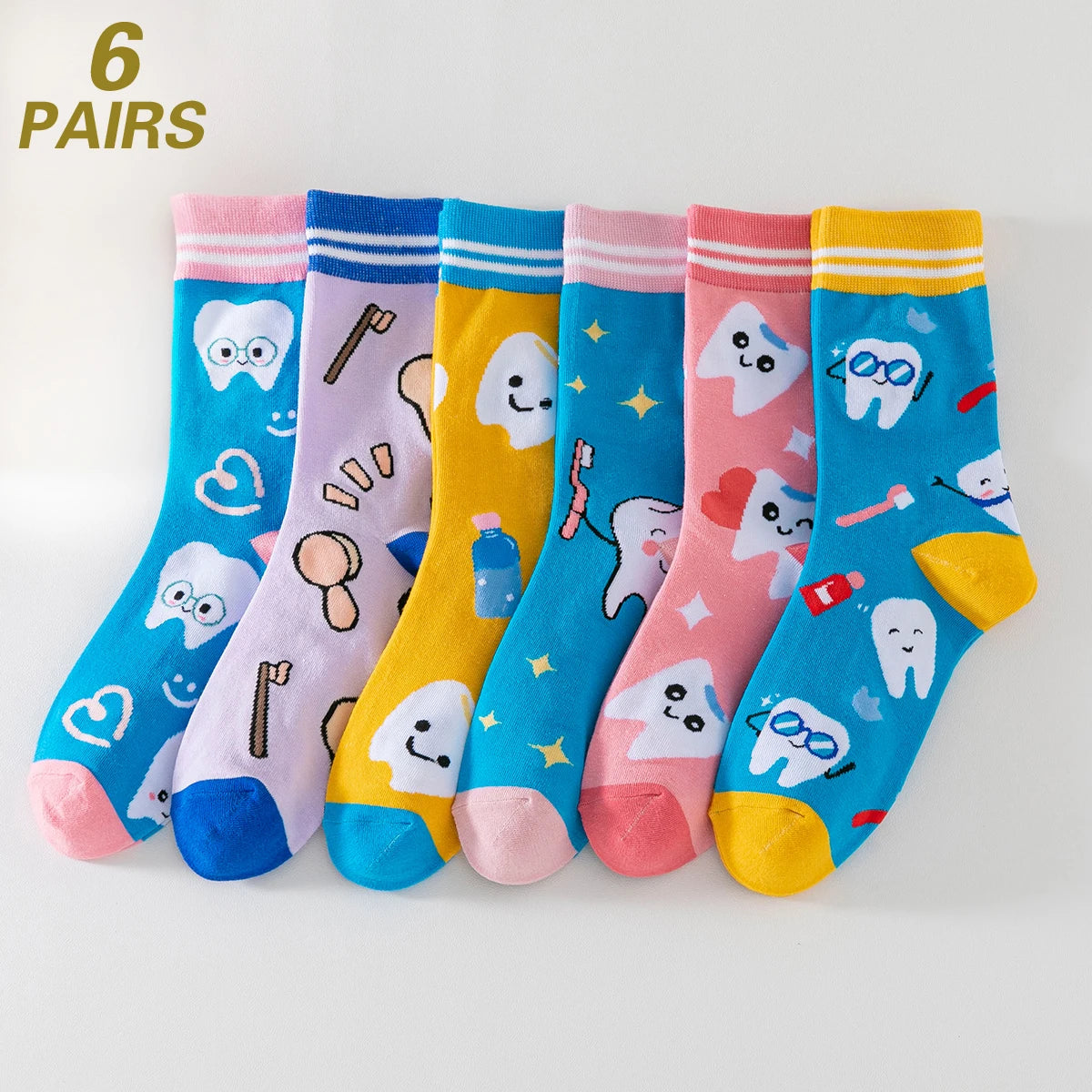 6 Pairs Funny Socks Nurse Socks Dentist Socks Funny Women Teeth Socks