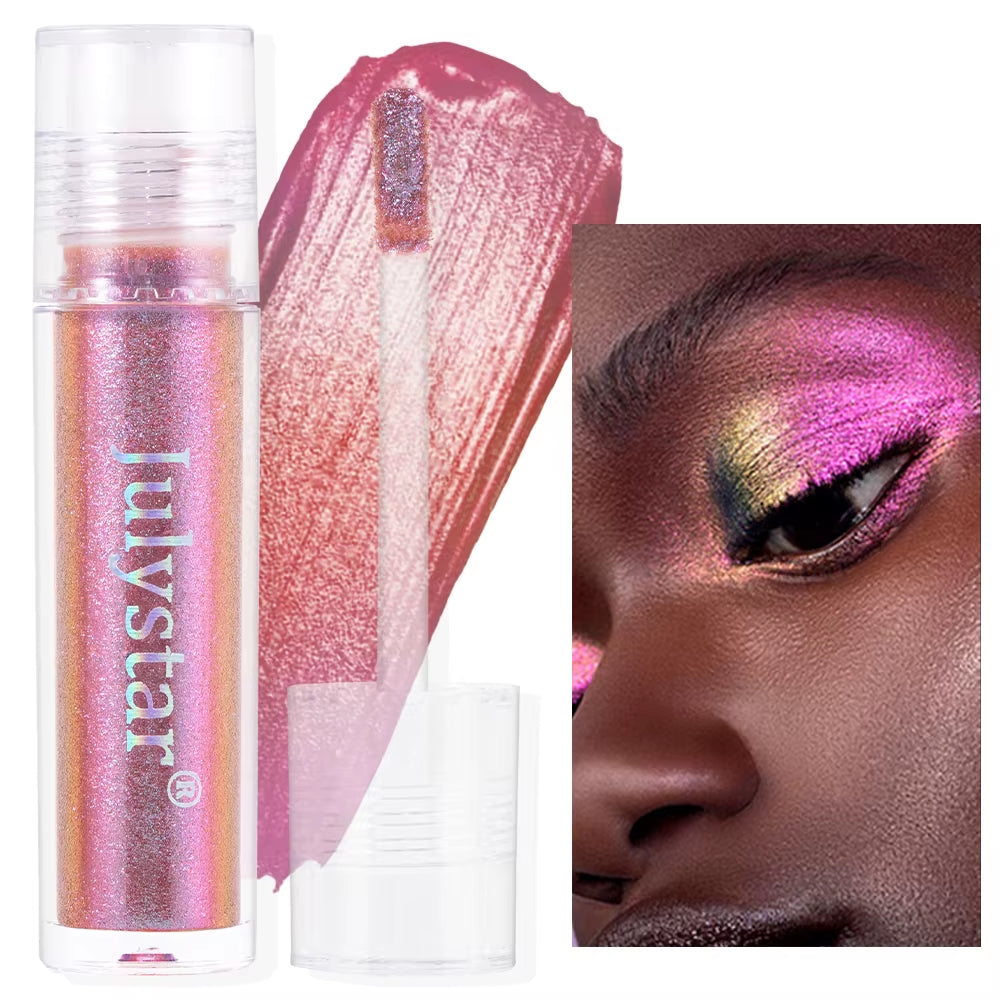 Glossy Pink Chameleon Liquid Eye Shadow Metallic Color Changing Holographic Multichrome Glitter Highlighter Highly Pigmented