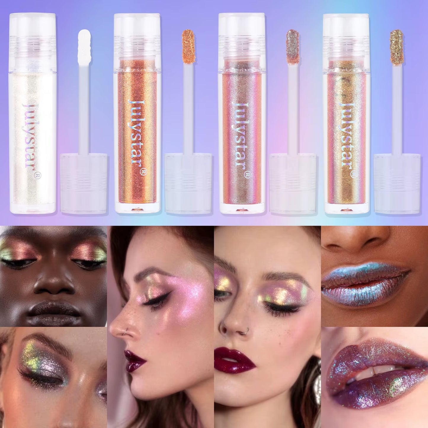 Glossy Pink Chameleon Liquid Eye Shadow Metallic Color Changing Holographic Multichrome Glitter Highlighter Highly Pigmented