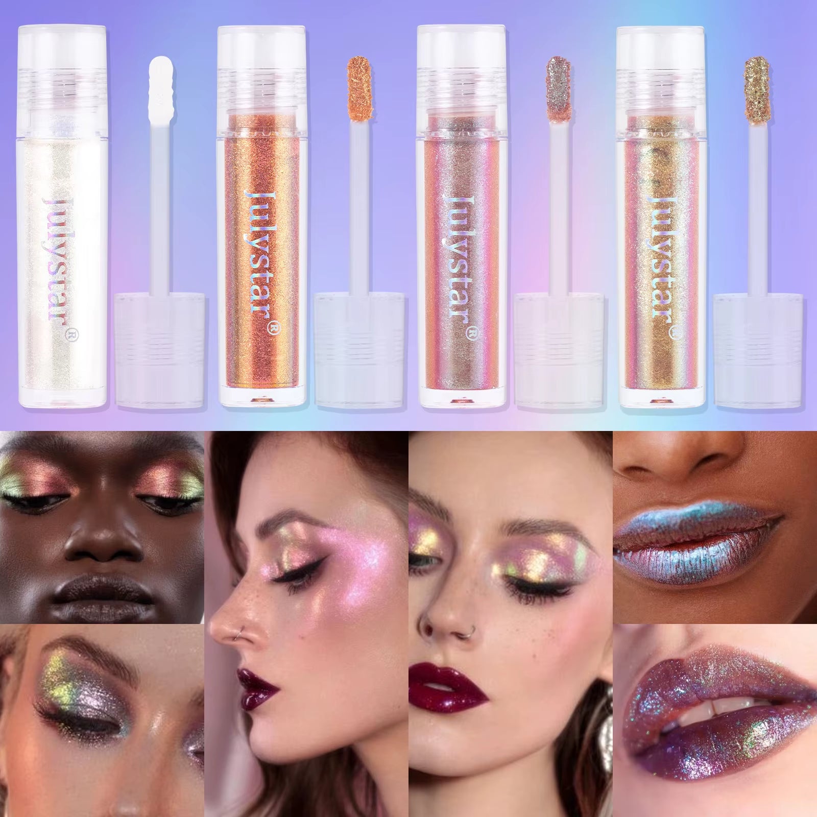 Glossy Pink Chameleon Liquid Eye Shadow Metallic Color Changing Holographic Multichrome Glitter Highlighter Highly Pigmented