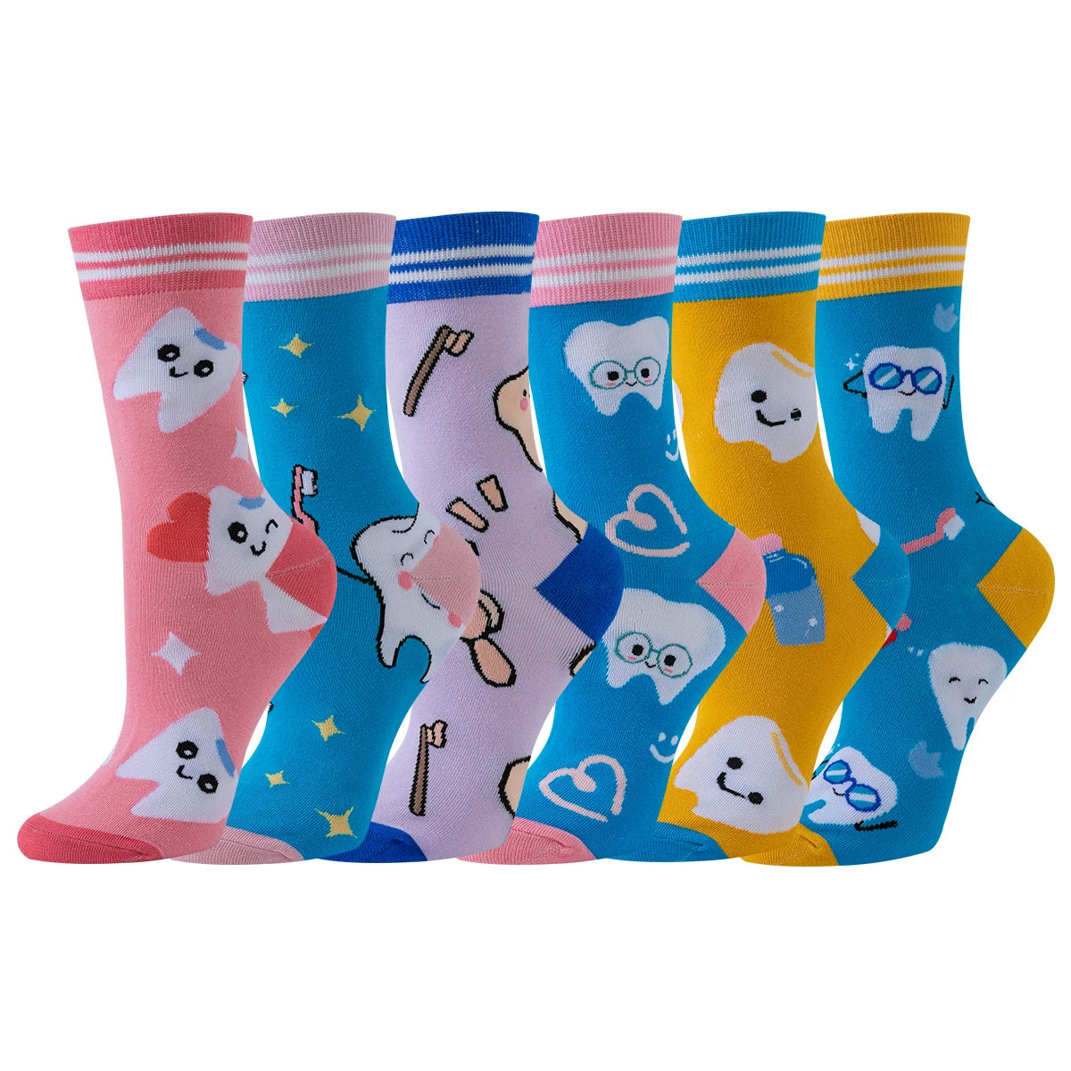 6 Pairs Funny Socks Nurse Socks Dentist Socks Funny Women Teeth Socks