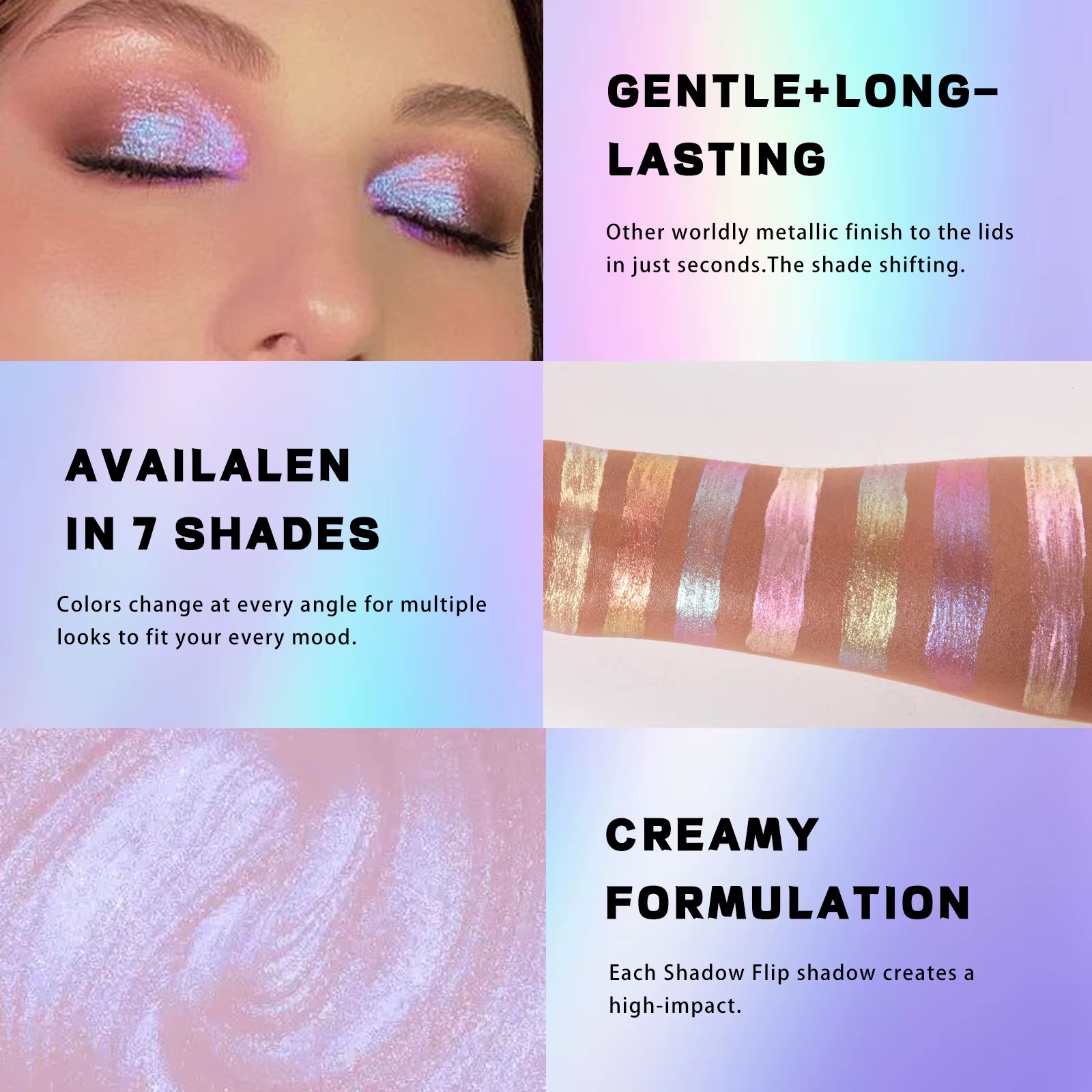 Glossy Pink Chameleon Liquid Eye Shadow Metallic Color Changing Holographic Multichrome Glitter Highlighter Highly Pigmented